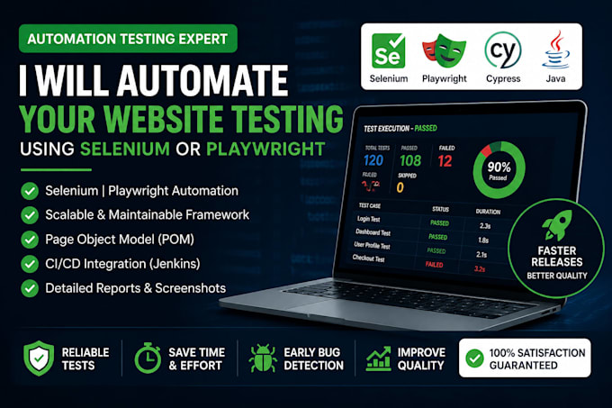 automate your website testing using selenium or playwright