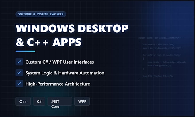 develop custom cpp and c sharp wpf desktop apps for automation solution
