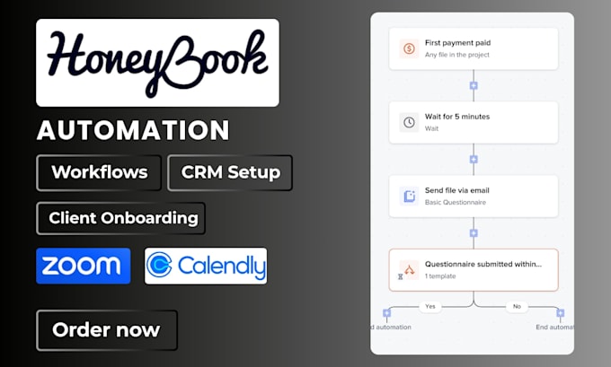 setup honeybook CRM automation, workflow and client onboarding system