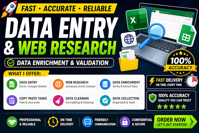 company research, data enrichment and excel data entry