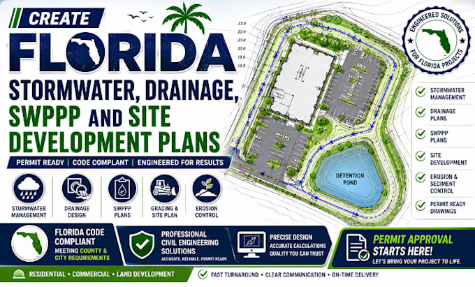 create florida stormwater, drainage, swppp and site development plans