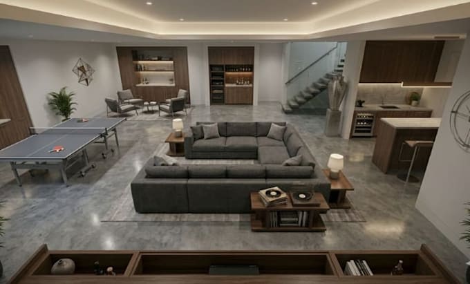 custom basement designs with realistic 3d visualization rendering
