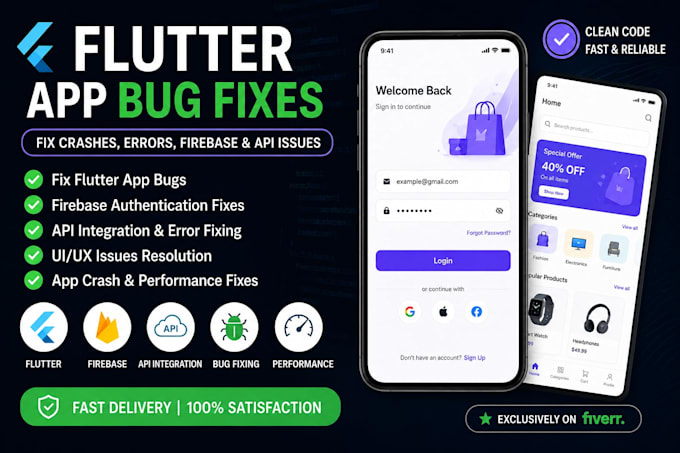 fix flutter app bugs crashes firebase auth and API issues