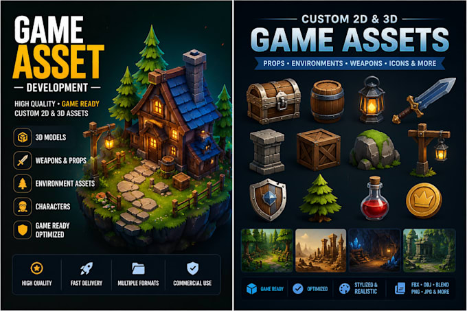 create custom 2d and 3d game assets for unity and unreal engine