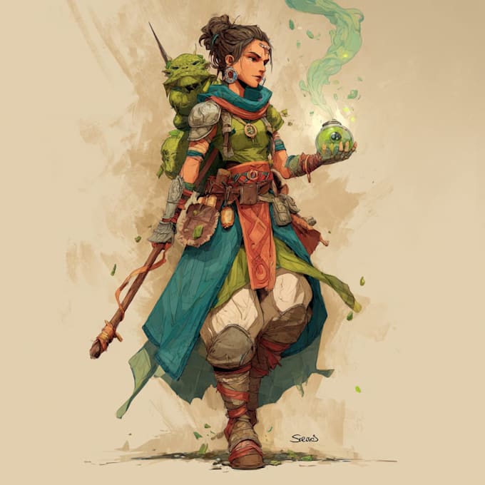 draw a fantasy character for dnd, pathfinder, etc