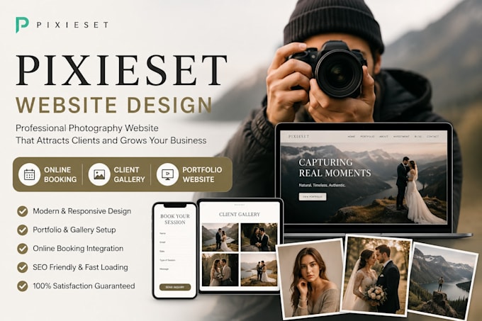 design pixieset website, photography website, cilent gallery, online booking