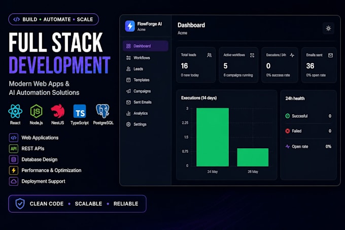 develop a react, node js or nestjs web application