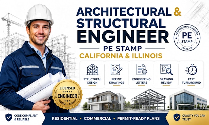 architectural engineer, structural design, stamp in califonia and illinois