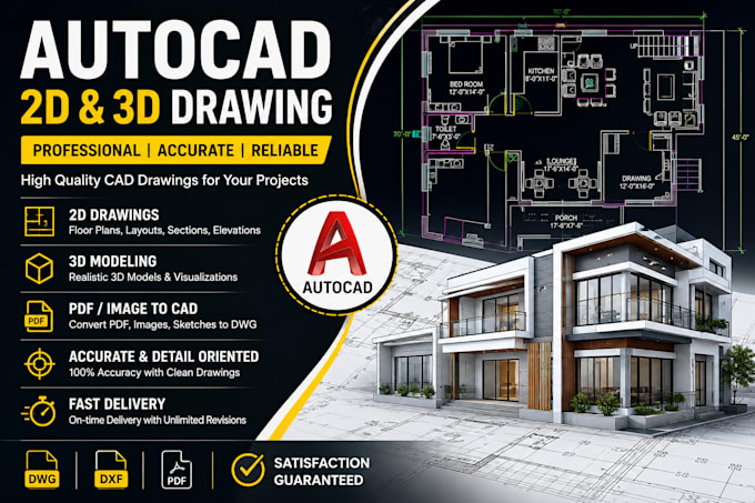 do autocad 2d, 3d modeling with accurate technical drafting