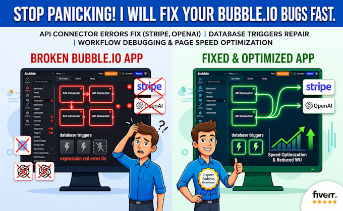 fix bubble io bugs, api connector errors, bubble errors and database triggers