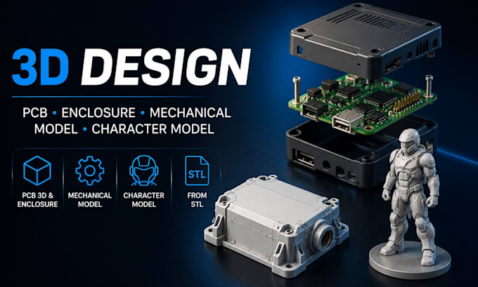 develop pcb 3d enclosure mechanical 3d design character model electronic housing