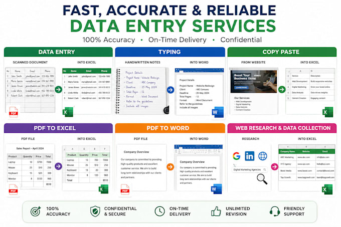 fast and accurate data entry typing copy paste PDF to word PDF to excel