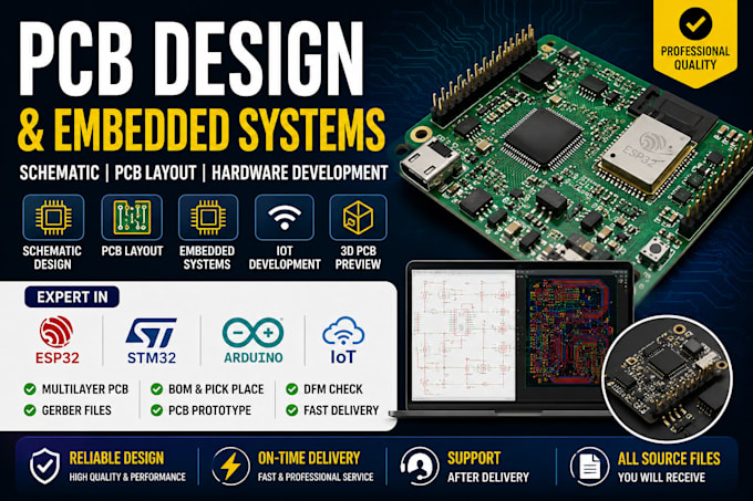 design esp32 stm32 arduino pcb, embedded systems and iot hardware