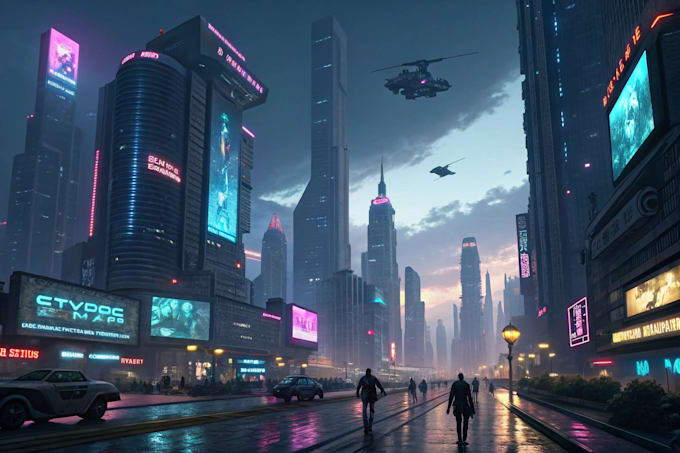 create cyberpunk futuristic city illustration