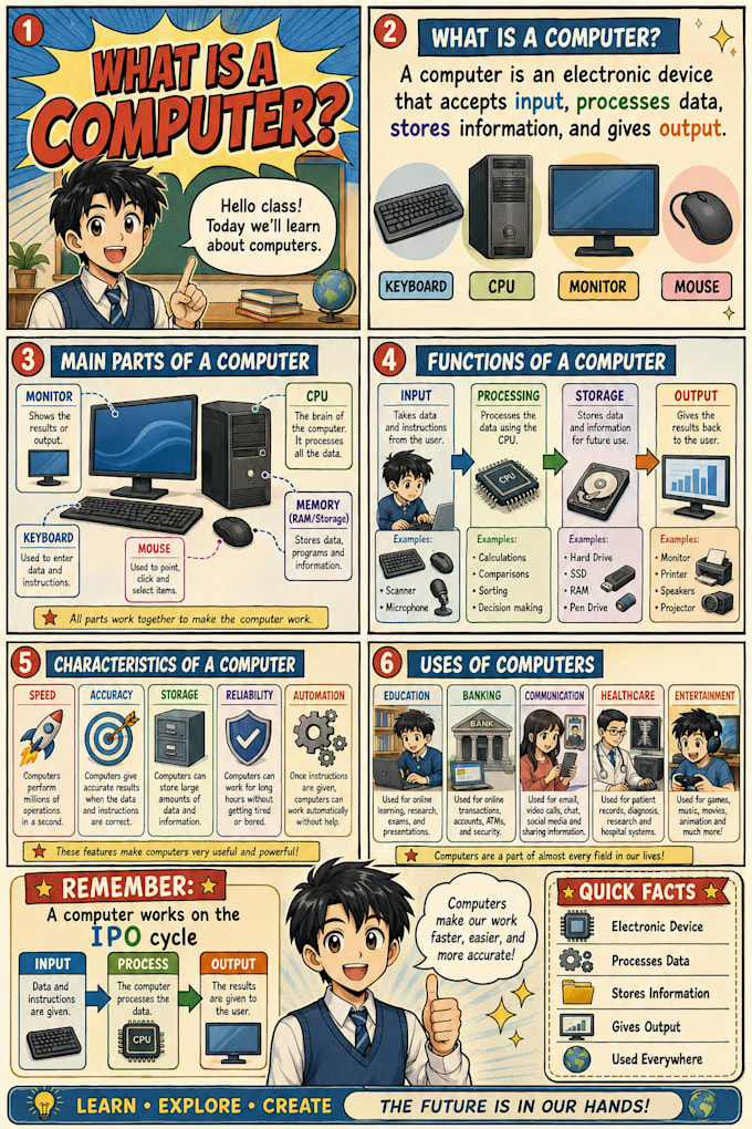 create educational comic style notes and study posters