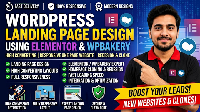 design wordpress landing page, elementor, wpbakery, one page, redesign, clone