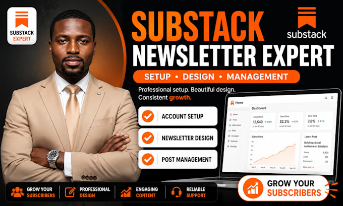setup substack account, substack newsletter design and manage substack posts