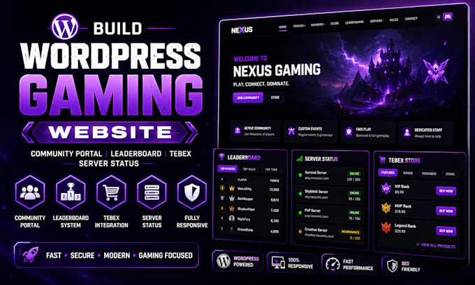 build wordpress gaming website community portal leaderboard tebex server status