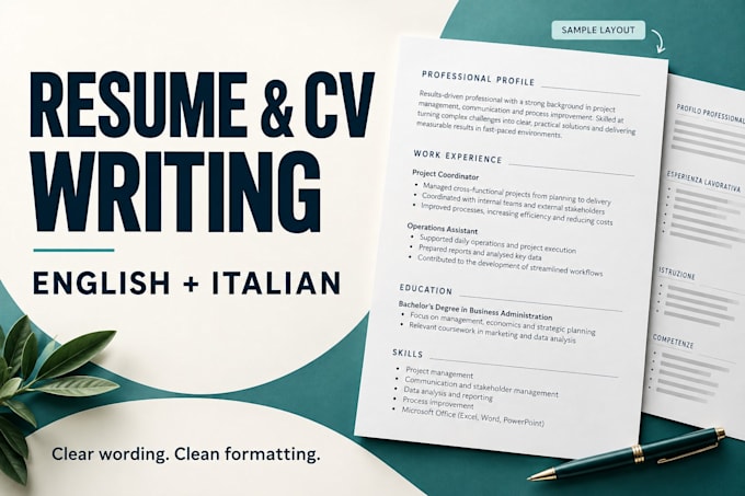 write an ats friendly resume or CV in english or italian