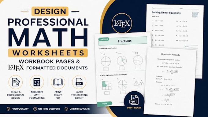 design professional math worksheets, workbook pages, latex formatted document