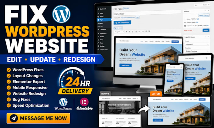 do wordpress website layout changes urgently fix edit update modify wordpress