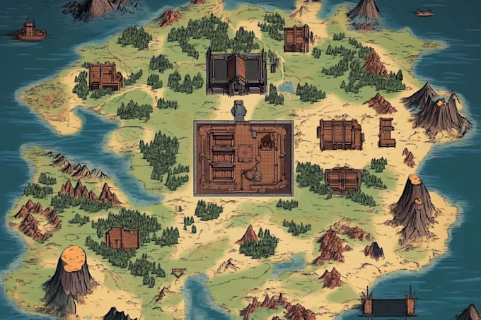 illustrate fantasy map and rpg battle map design for dnd and ttrpg