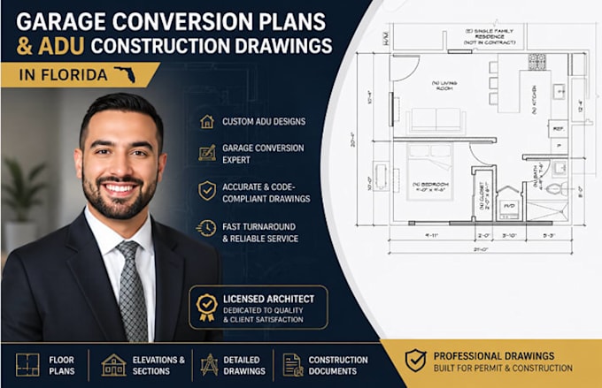 prepare garage conversion plans and adu construction drawings in florida