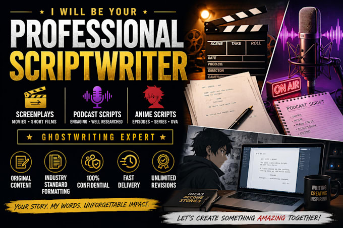 ghostwrite a professional screenplay, podcast, anime, or script