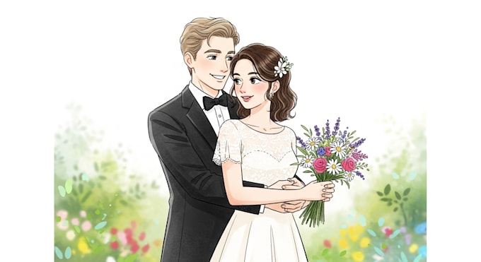 draw couple portrait for wedding illustration