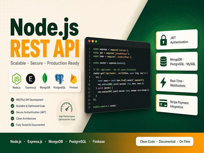 provide rest API and nodejs express backend with any database