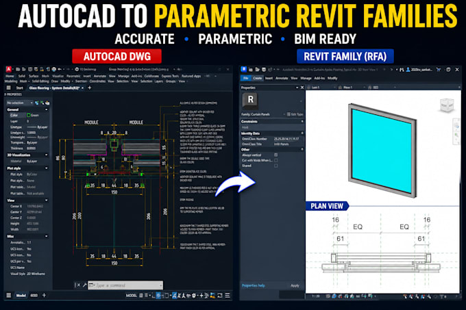 convert autocad and pdf drawing into parametric revit family