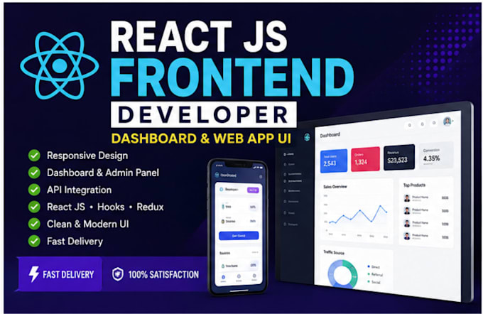 build react js frontend, dashboard and web app UI