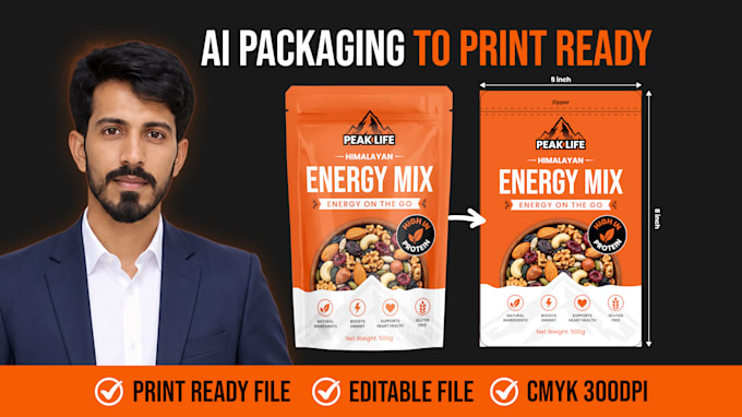 create product packaging design and ai generated print ready files