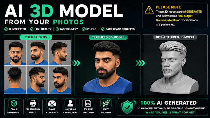 ai generated 3d character model for games avatars and 3d printing