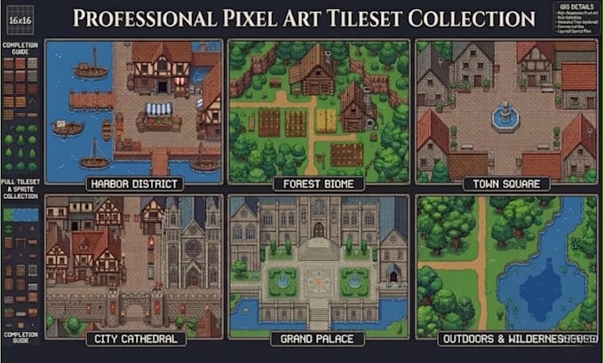 create custom pixel art tileset tilemap rpg game assets for unity and godot