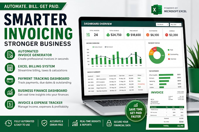 build automated excel invoice tracker billing system and business dashboard