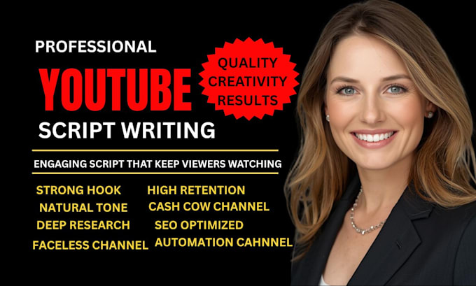 write youtube scripts for cash cow, automation and faceless channels