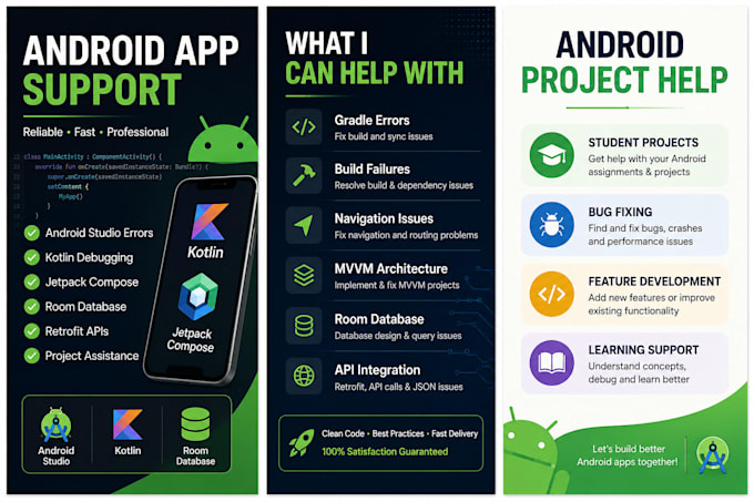 help with android app development, debugging and projects