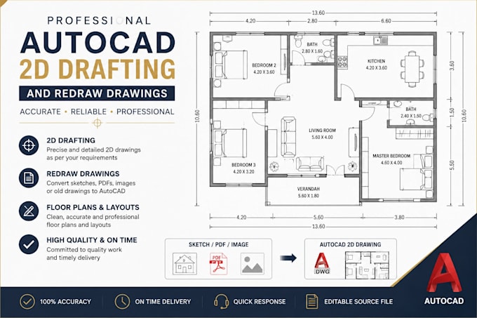 do professional autocad 2d drafting, floor plans and redraw drawings