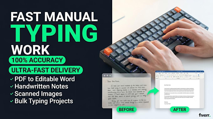 fast data typing, manual typing work and retyping documents