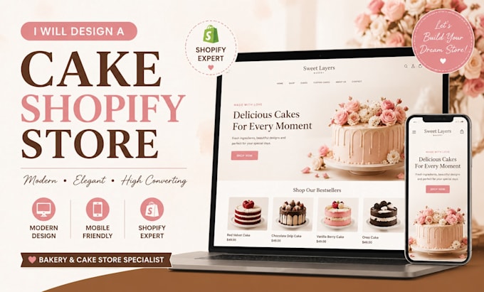 design cake shopify store pastry cookies cake website