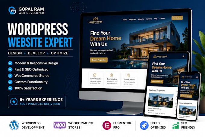 a wordpress website, woocommerce store and SEO optimized