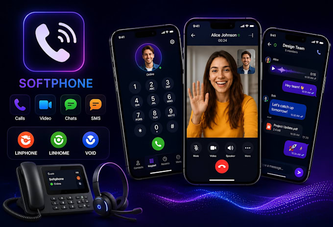 develop and design softphone app, volp app, esim website, livestreaming app, sms