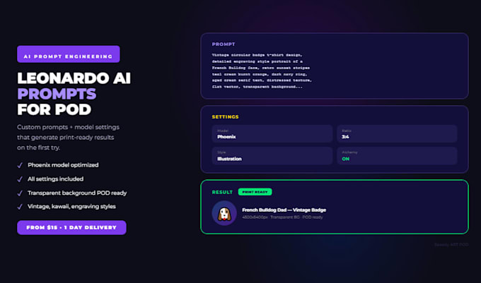 write leonardo ai prompts for pod tshirt designs
