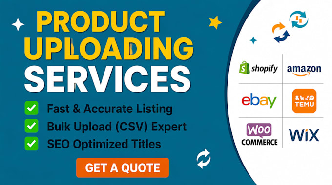do product upload and listing for temu, shopify, and ebay