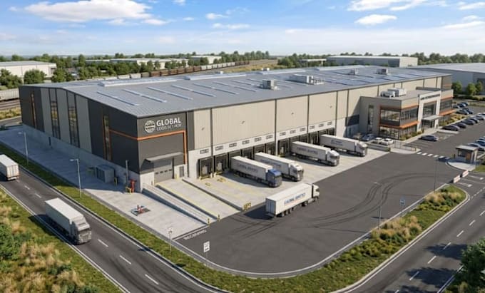 3d industrial building, warehouse and factory design