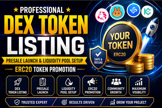 dex token listing, presale launch, liquidity pool setup, erc20 token promotion