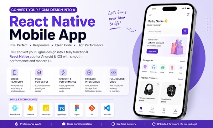 convert your figma design into a react native mobile app
