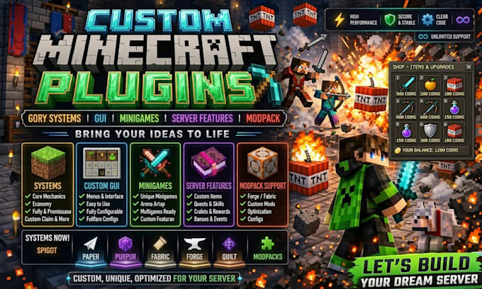 create custom minecraft plugins smp systems gui minigames
