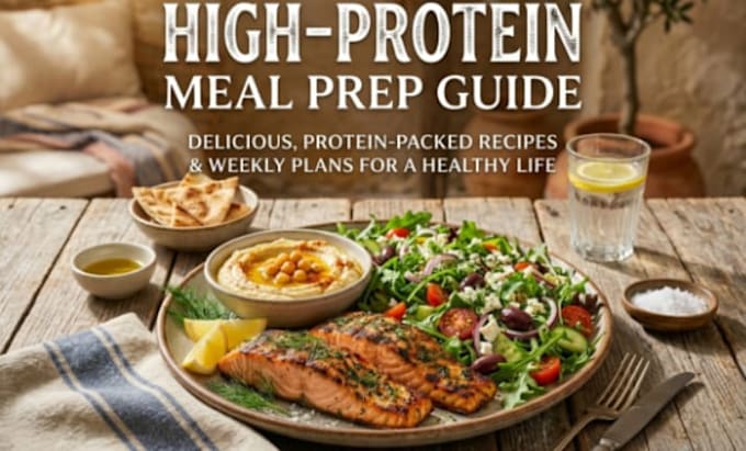 write format, design a high protein mediterranean meal prep cookbook for amazon